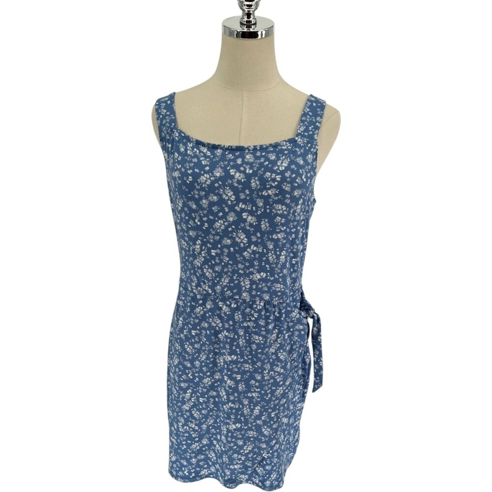 The General Good Dress Women's Size Large Blue Floral Faux Wrap Cottagecore